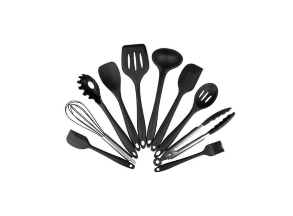 10Pcs Black Silicone Kitchen Utensils Set Bakeware Accessories - Black