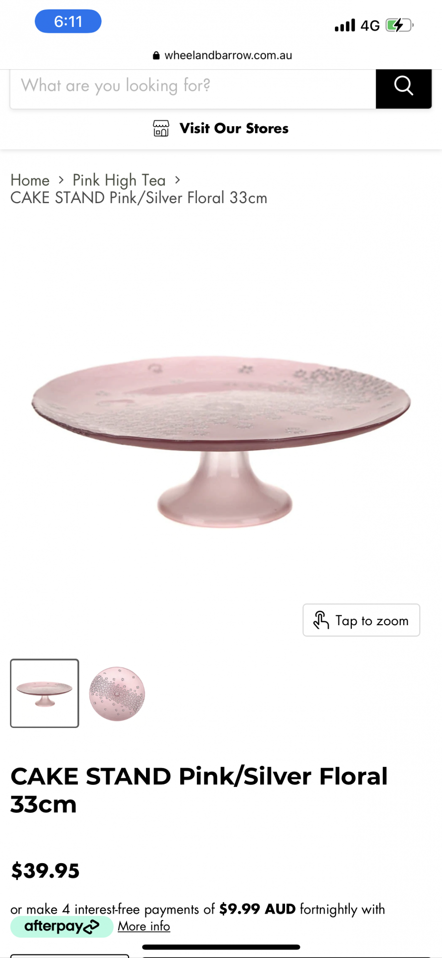 CAKE STAND Pink/Silver Floral 33cm