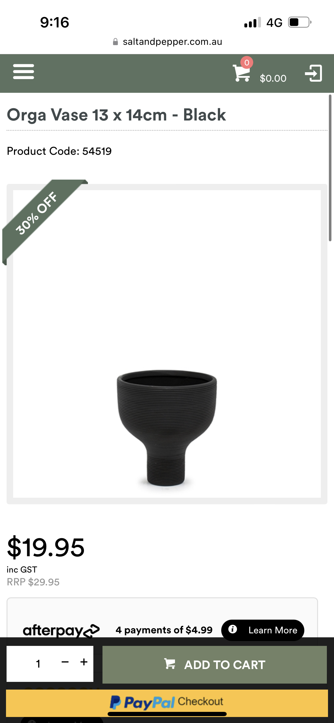 Orga Vase 13 x 14cm - Black