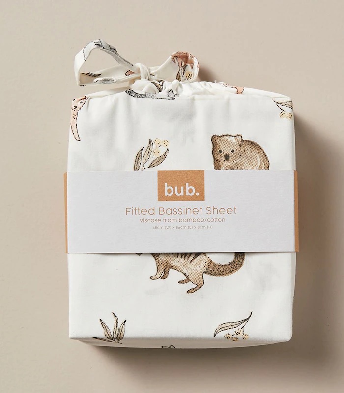 bub. Bamboo Cotton Fitted Bassinet Sheet - Cream Animal
