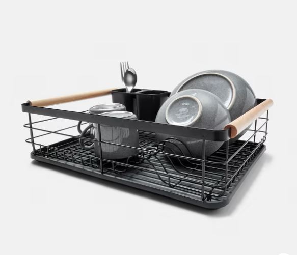 KMART Black Wooden Handle Dish Rack