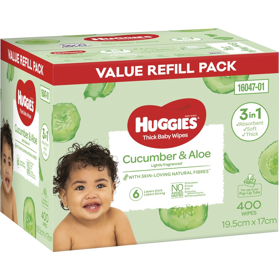 Huggies Thick & Soft Baby Wipes Cucumber & Aloe 400 Pack