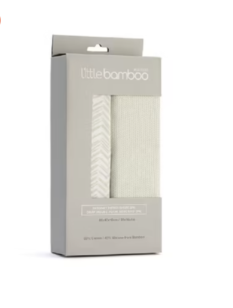 Little Bamboo Jersey Bassinet Fitted Sheet Herringbone Whisper 2 Pack