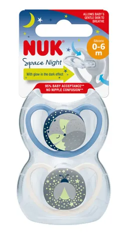 Nuk Space Night Soother 0-6Months 2Pack Assorted