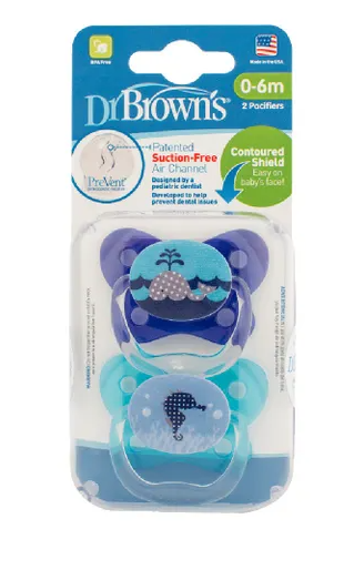 Dr Browns Soother Prevent Contoured Stage 1 0-6Mth+ Blue