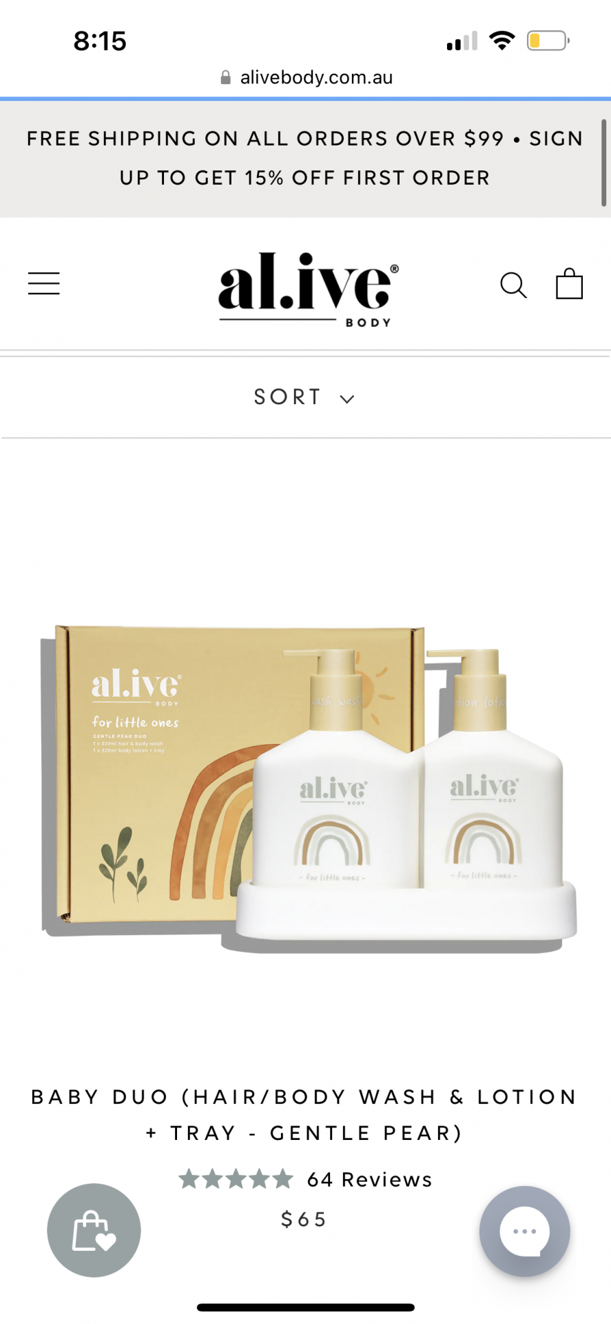 Alive baby body wash and lotion
