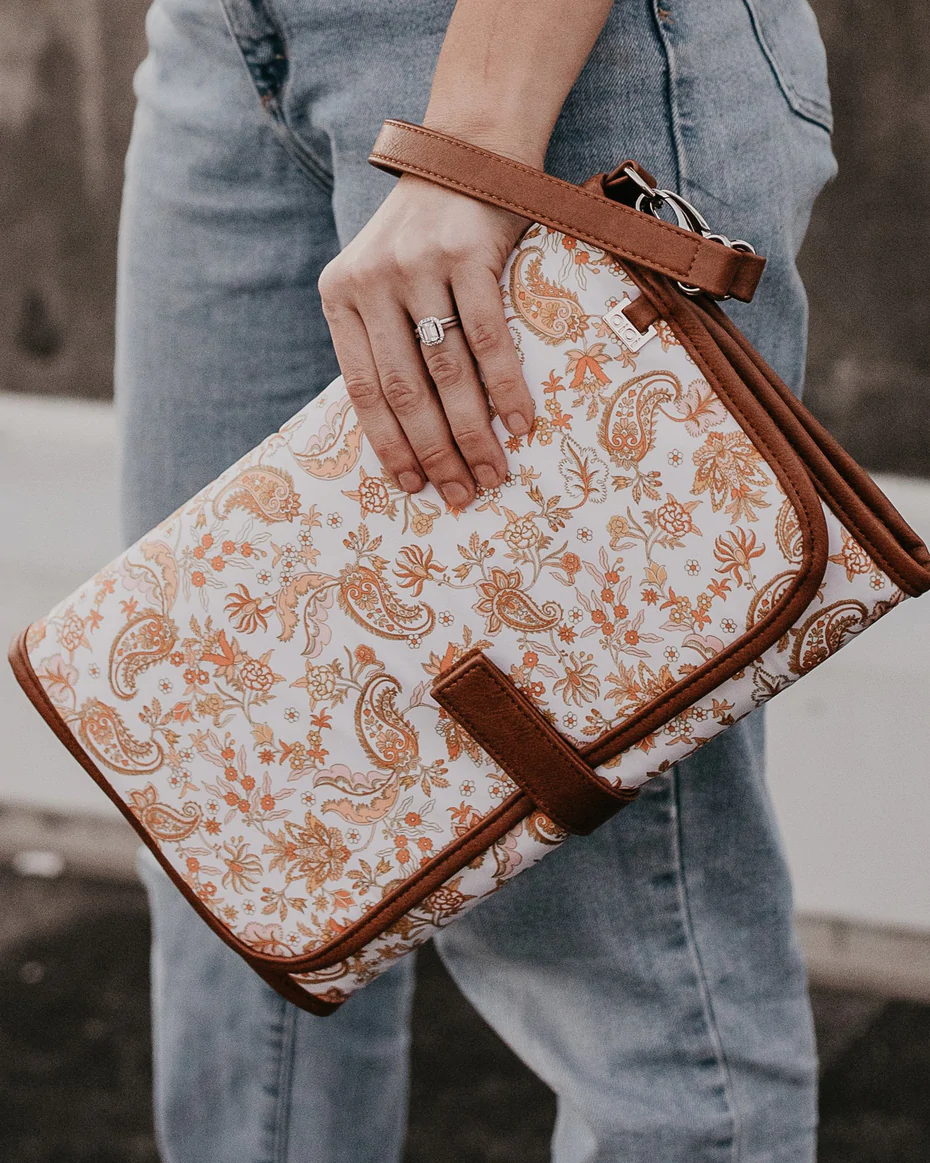 Change Mat Clutch - Peach Paisley/Tan