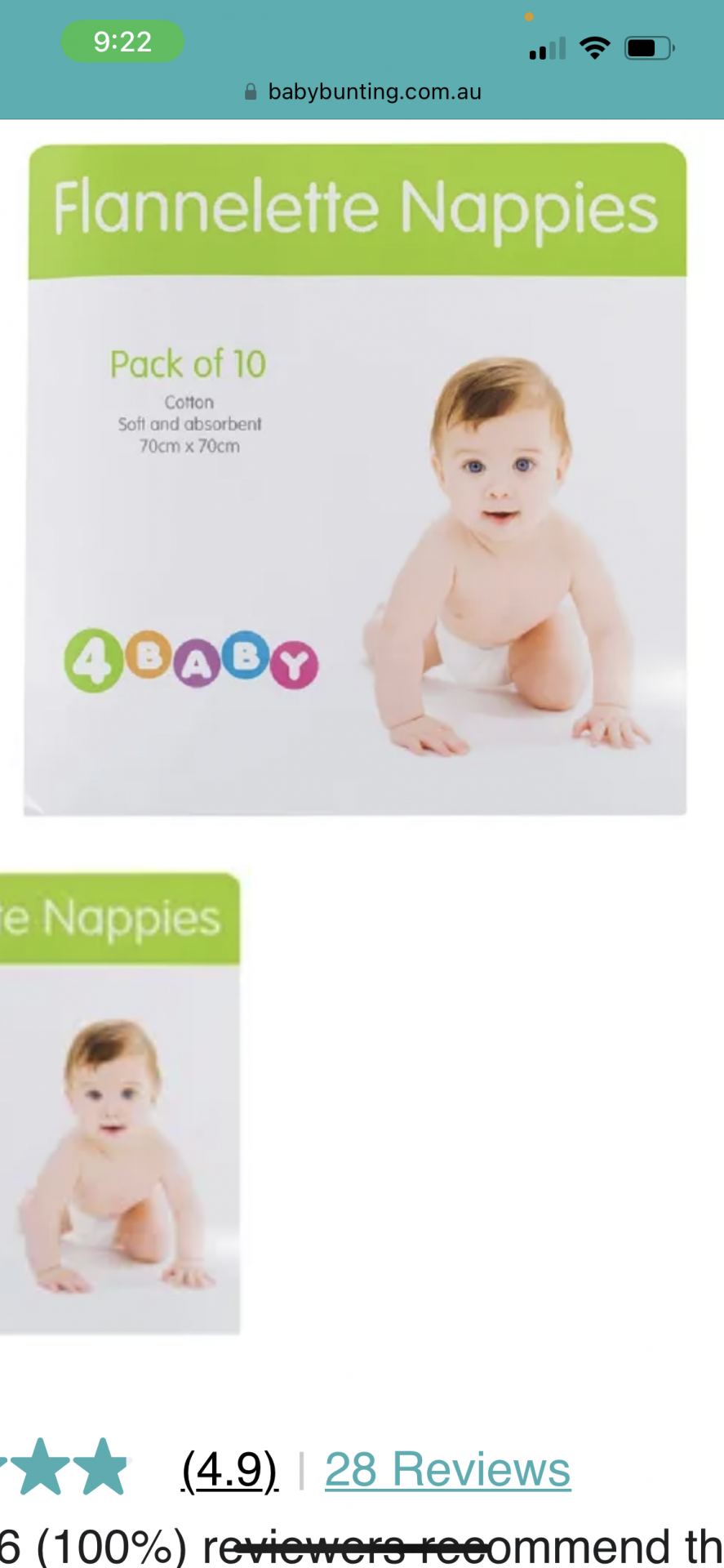 4Baby Flannelette Nappies 10 Pack White