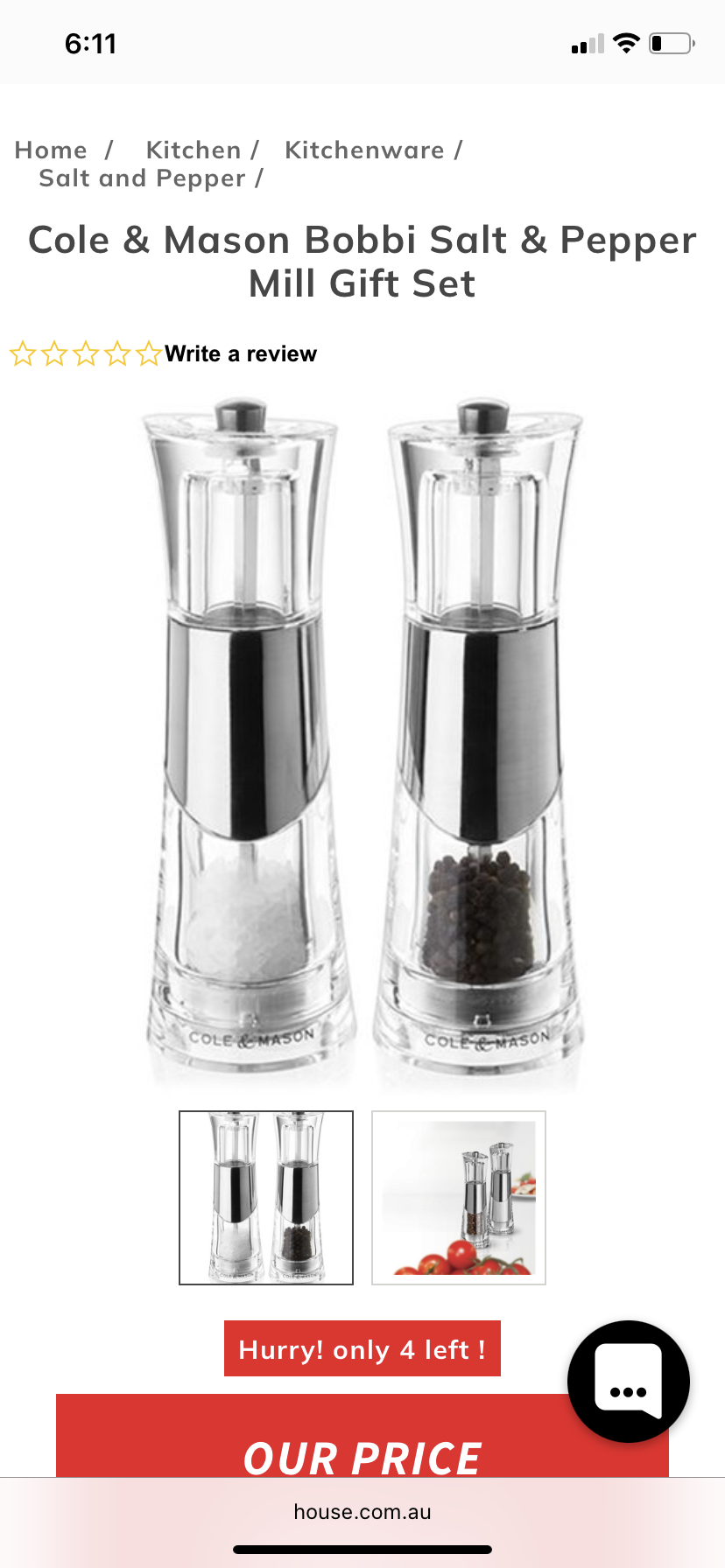 Cole and Mason Bobbi Salt and Pepper mill set