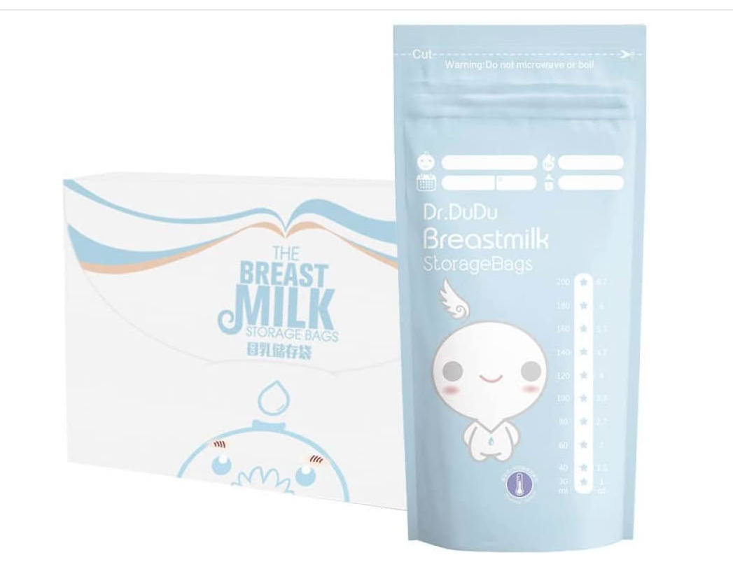 Dr.DuDu Breast Milk Storage Bags, 200ml, 120 pack (BPA-free, secure double-zipper, pre-sterilised)