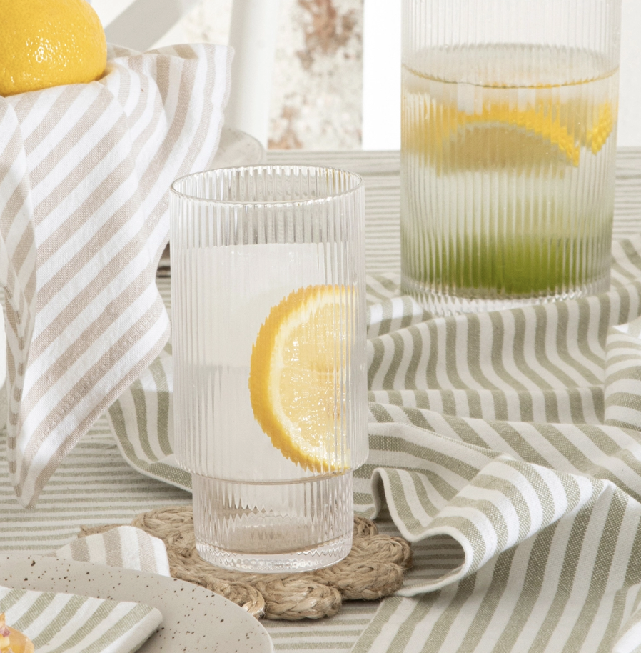 Muse Mila Ribbed Clear Highball Glasses Set of 4