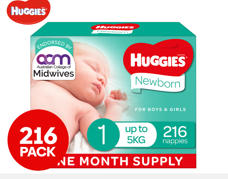 Huggies Newborn Size 1 Up To 5kg Nappies 216pk