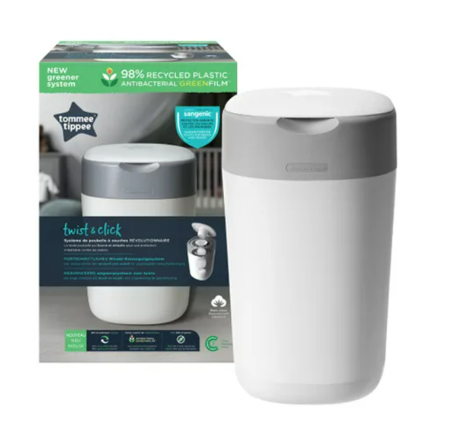 Nappy Bin = Tommee Tippee Twist & Click Nappy Disposal Unit - Cotton White