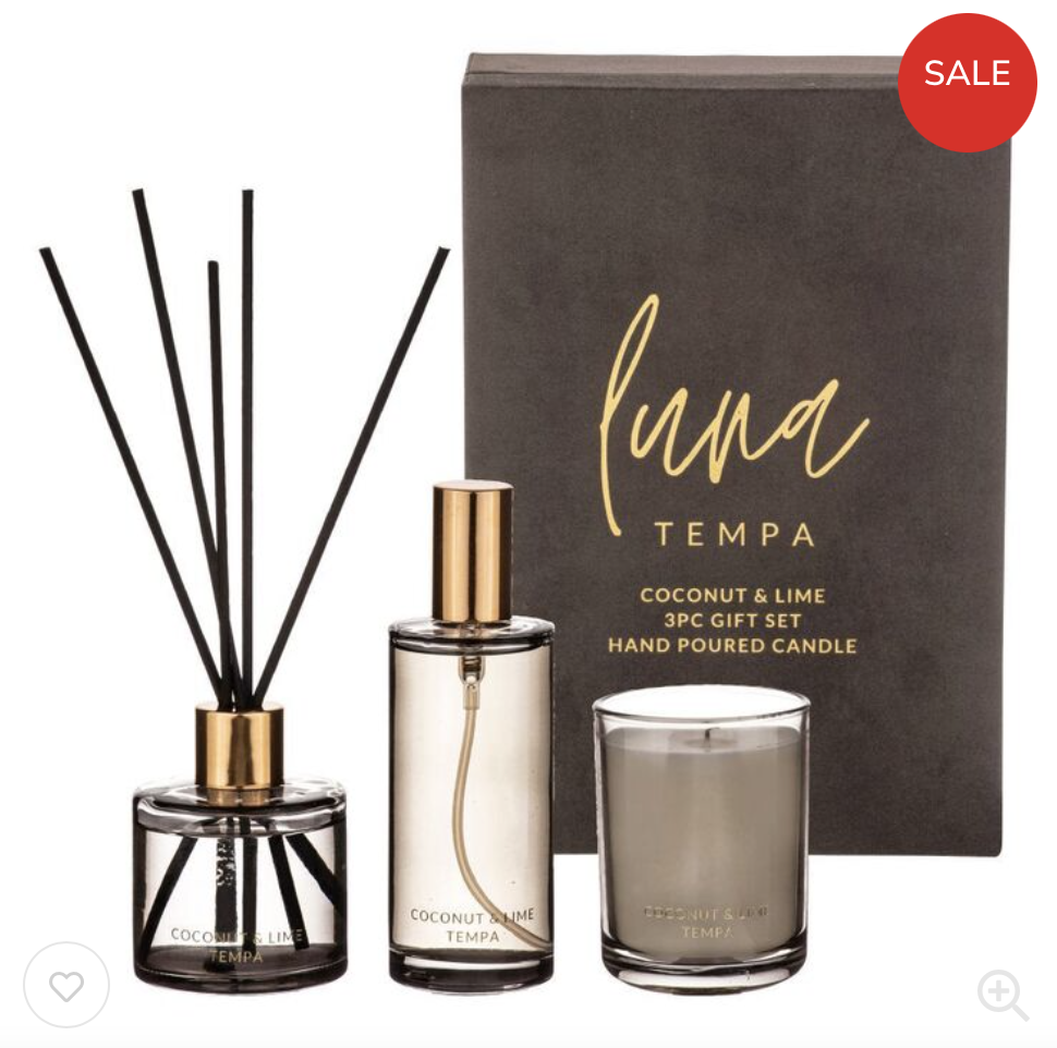 Tempa Łuną Coconut & Lime Candle, Diffuser & Room Spray Gift Set