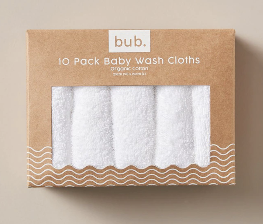 Bub 10pk Wash Cloth - White