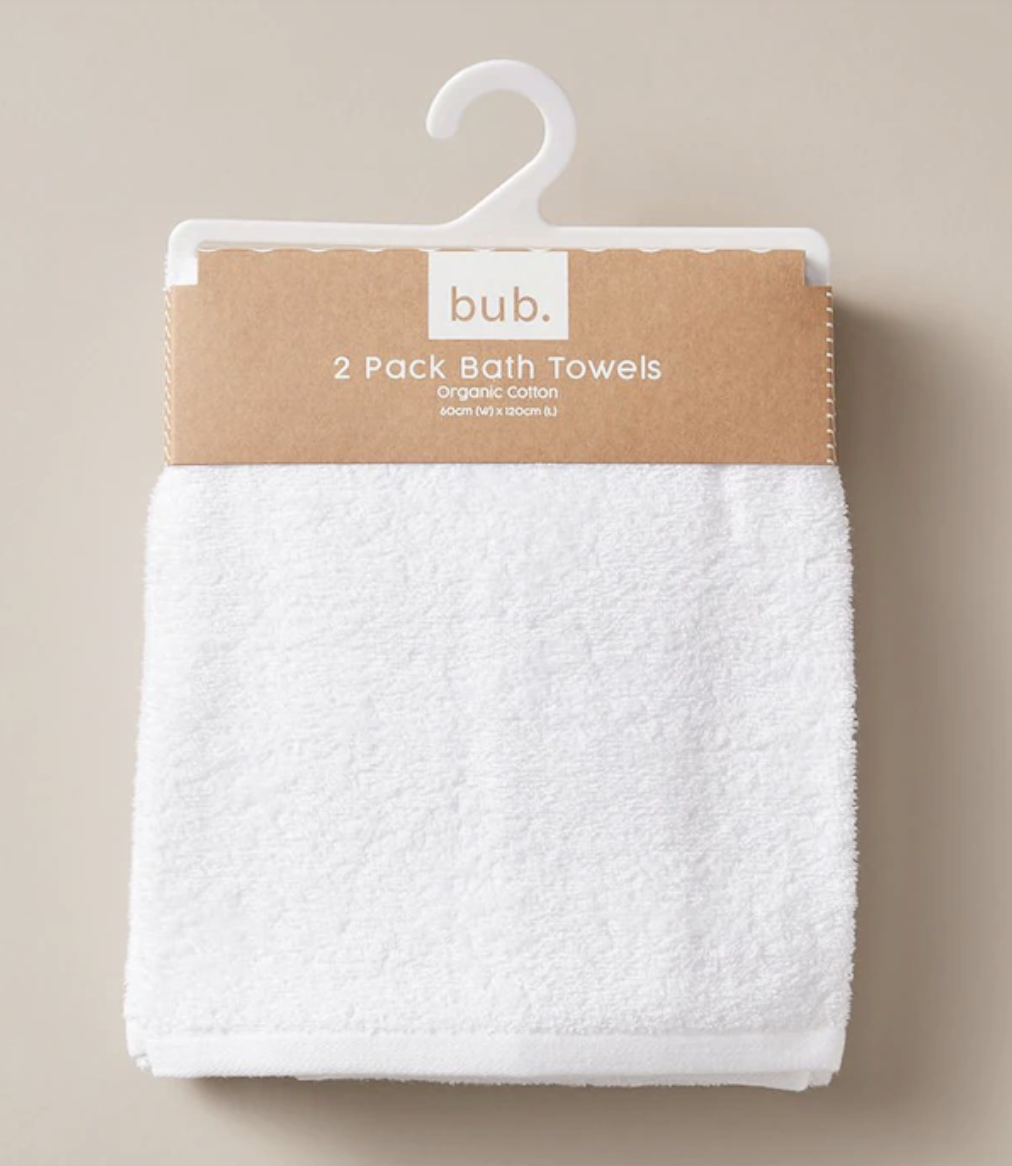 Bub 2pk Baby Bath Towel - White