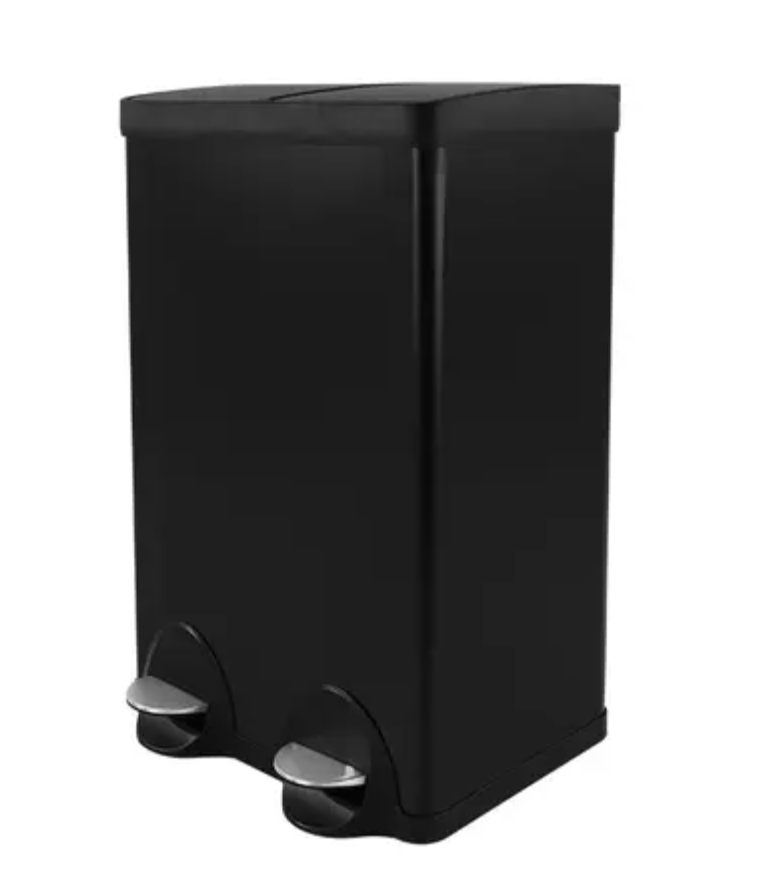 Ovela 60L Dual Compartment Rubbish Bin Stainless Steel (Black)