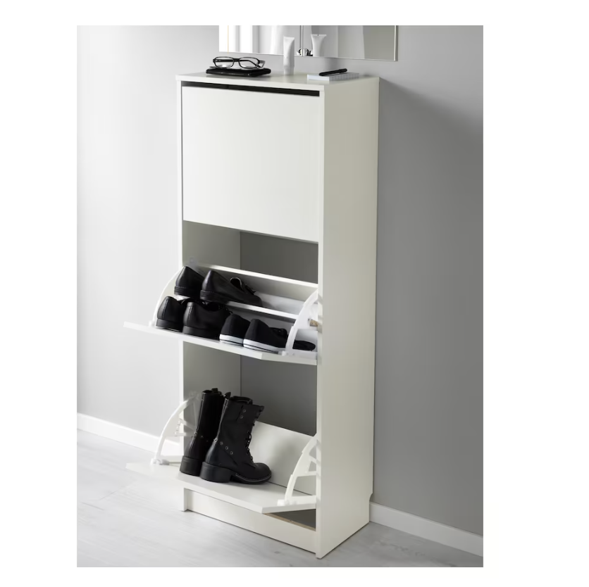 BISSA Shoe cabinet with 3 compartments, white