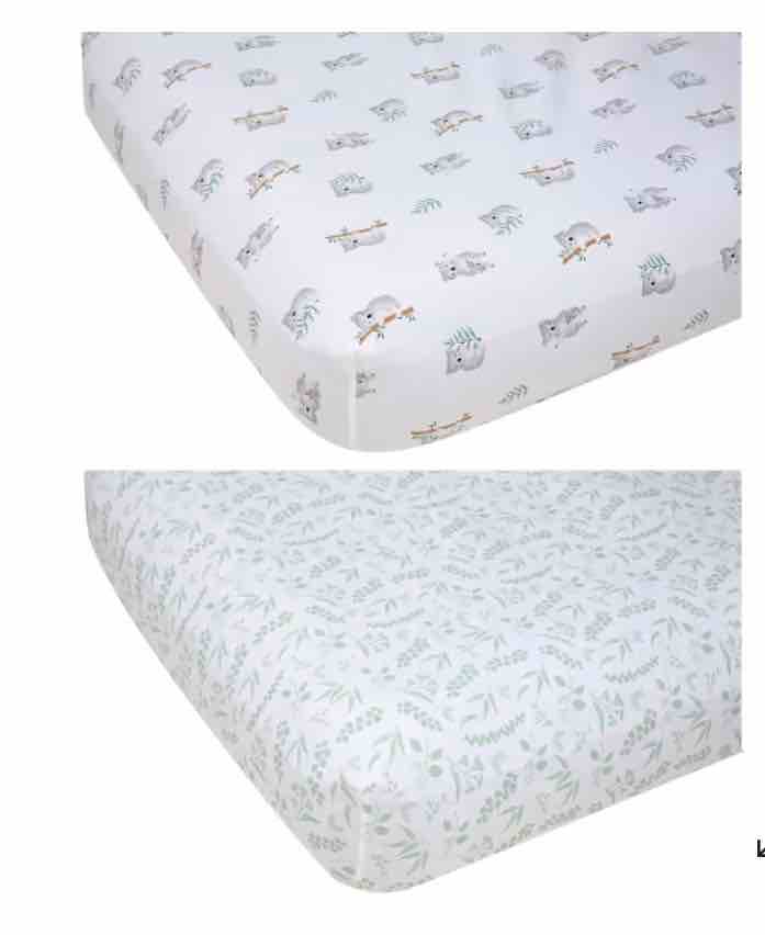 2 Organic Cotton Fitted Cot Sheets - Koala Print