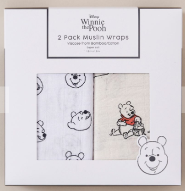 Disney Winnie The Pooh Bamboo 2 Pack Muslin Wraps