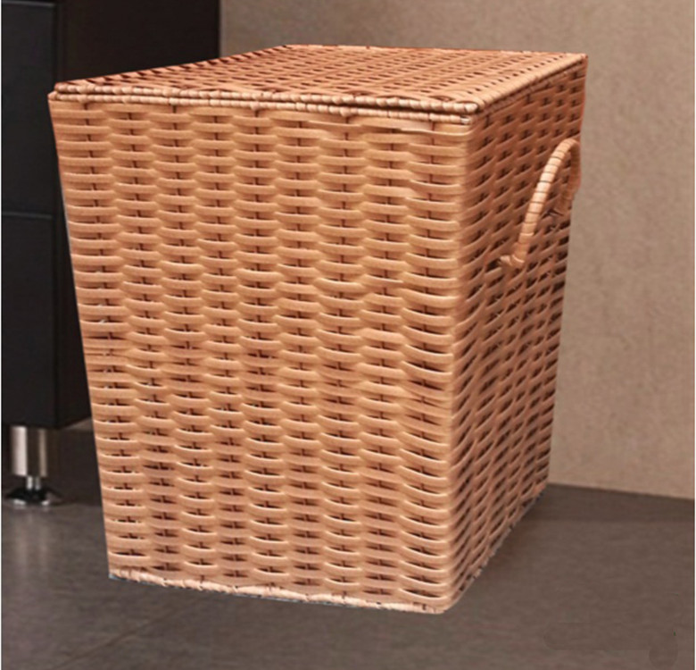 Wood wicker hamper basket