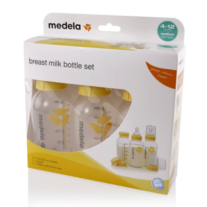 Medela 3 Pack Breast Milk Bottle Set Wide Base Medium Flow 250m