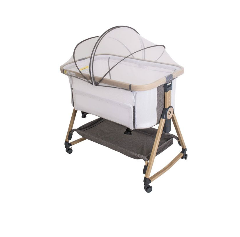 Baby bassinette with Mattress, rocking Crib Co-sleeping cradle with mosquito net - Grey