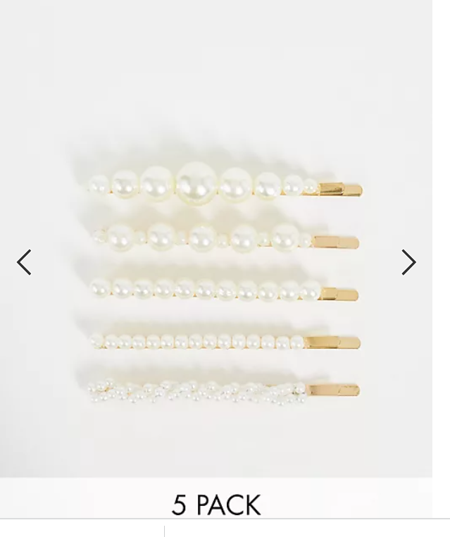 ASOS DESIGN pack of 5 hair clips in pearl design