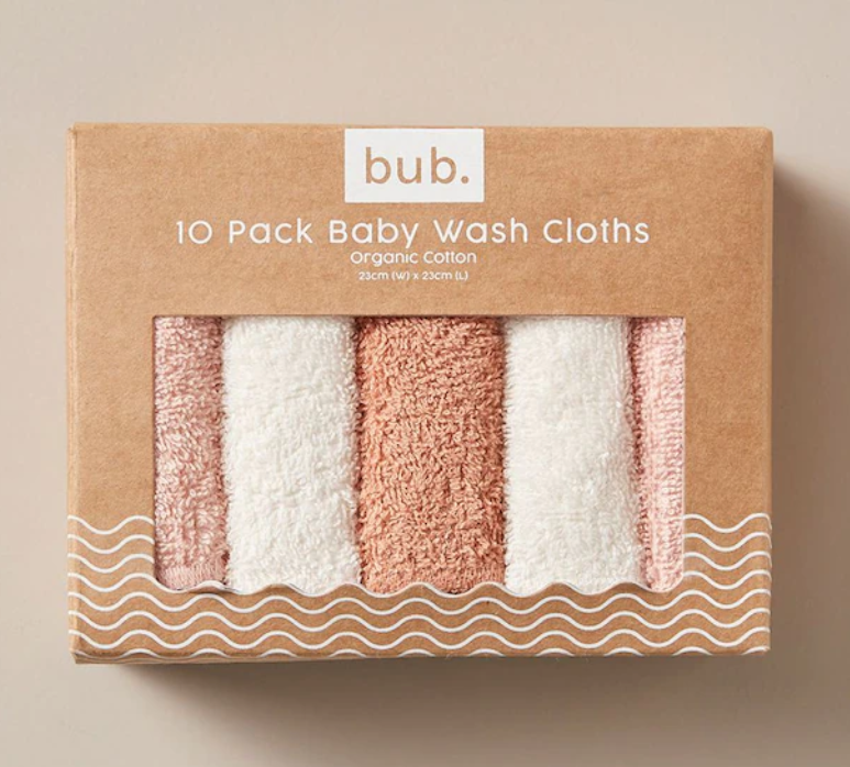 10 Pack bub. Organic Cotton Baby Wash Cloths - Pink