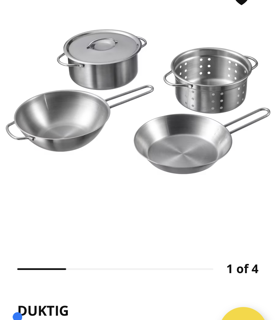 IKEA DUKTIG 5-piece toy cookware set, stainless steel colour