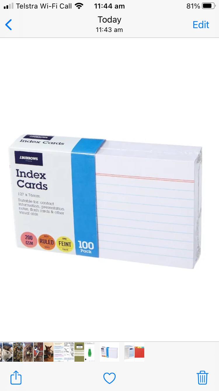 J.Burrows Index Cards Ruled 127 x 76mm White 100 Pack