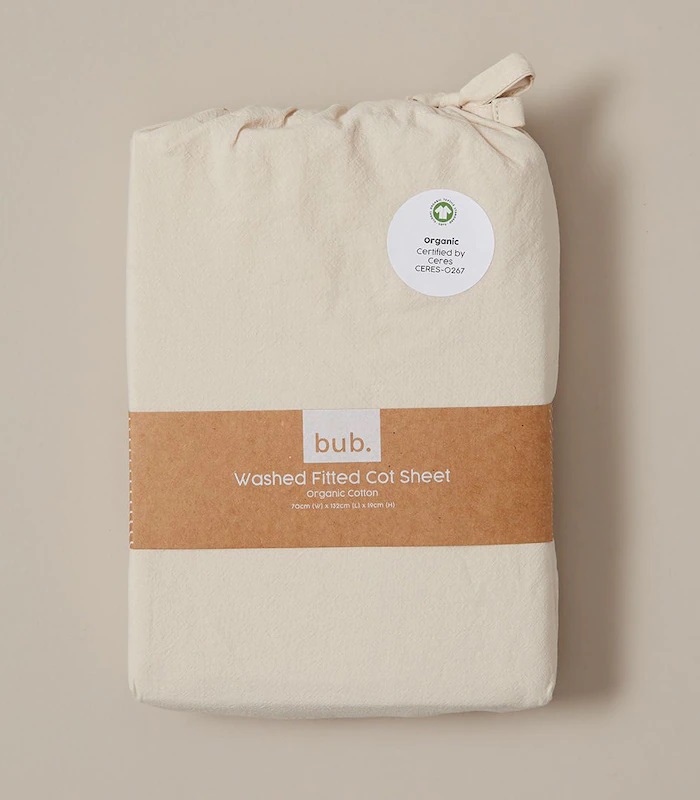 TARGET: bub. Organic Cotton Arlo Washed Fitted Cot Sheets - Beige