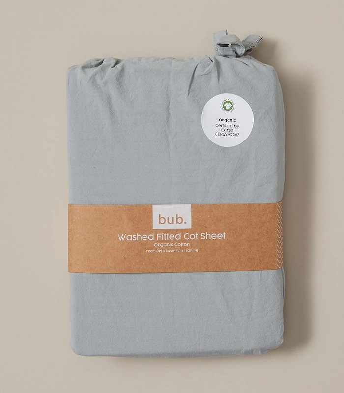 TARGET: bub. Organic Cotton Arlo Washed Fitted Cot Sheets - Grey