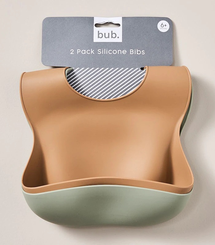 bub. 2 Pack Baby Silicone Bibs - Brown / Green