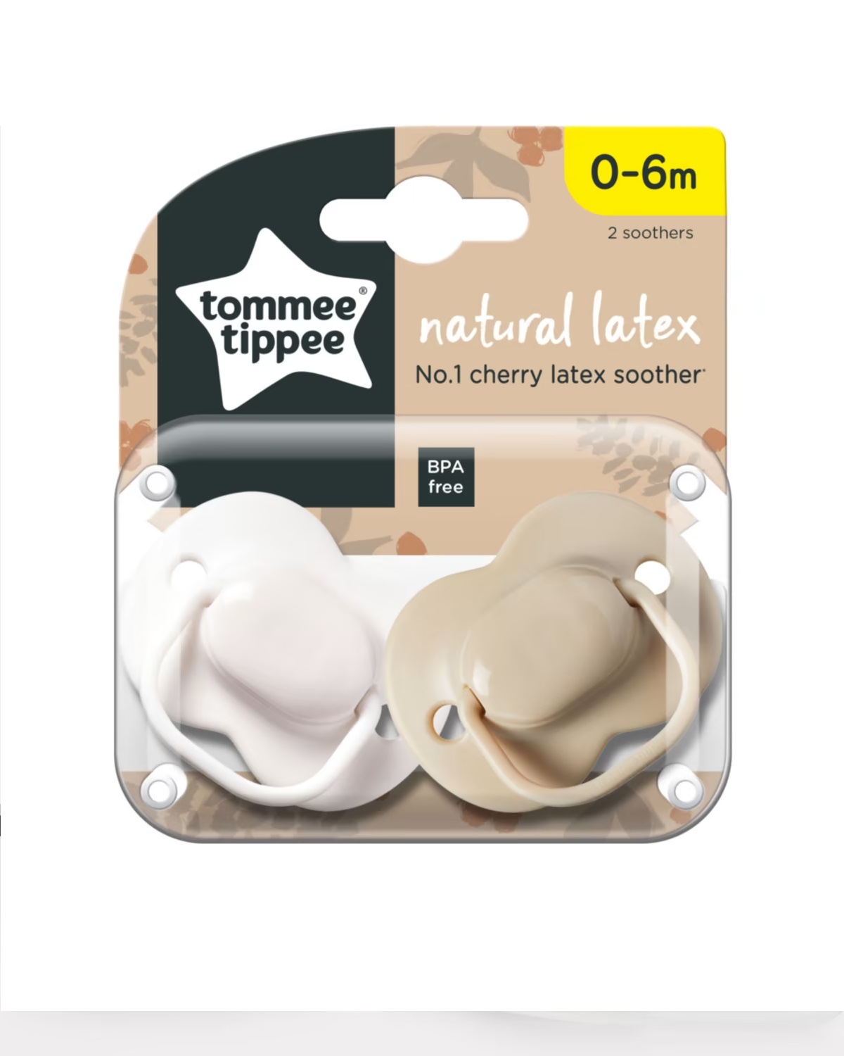 KMART: 2 Pack Tommee Tippee Natural Latex Cherry Soothers - White and Beig