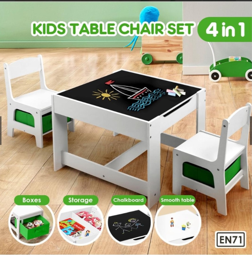 Kidbot Childrens Lego Table and Chair Set 2 in 1 with Chalkboard Wooden Kids Multifunctional Desk Activity Play Centre