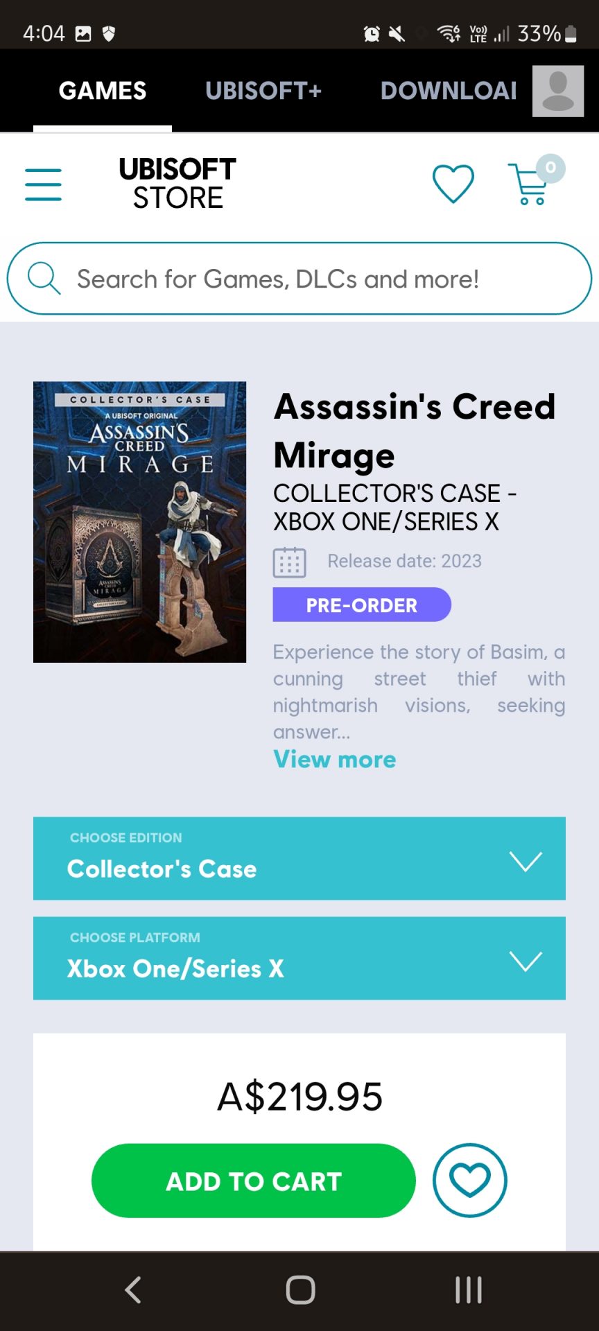 Assassins creed Mirage Collectors edition