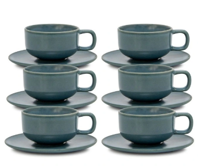 Hue Tea Cup & Saucer 200ml Sage Set of 6