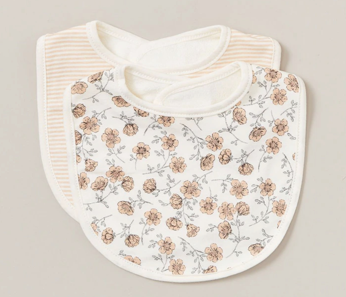 2 Pack bub. Organic Cotton Jersey Bibs - Pink Floral