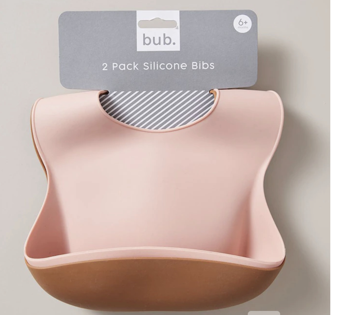 bub. 2 Pack Baby Silicone Bibs - Pink Tan