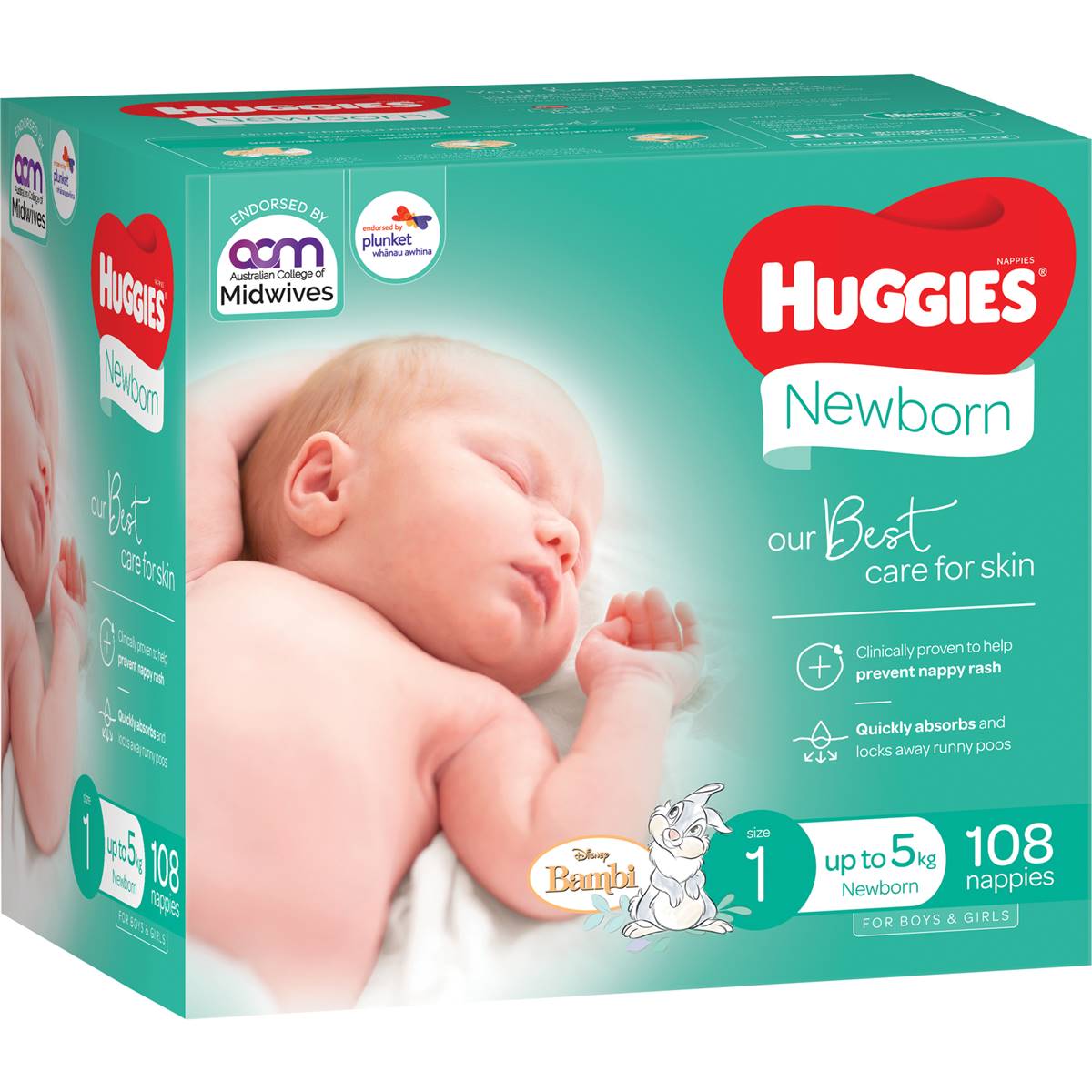 Huggies Newborn Nappies - Size 1 (up To 5kg) 108 Pack