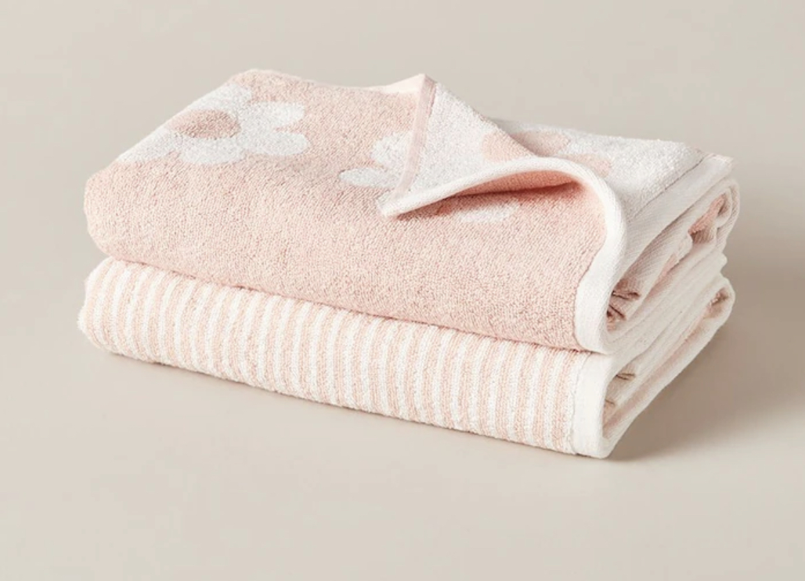 2 Pack bub. Organic Cotton Bath Towels - Flower Stripe