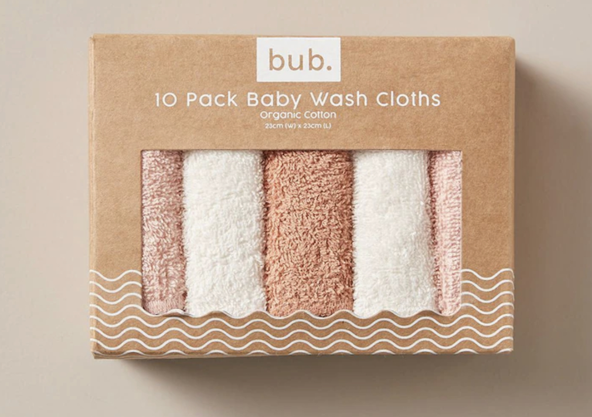 10 Pack bub. Organic Cotton Baby Wash Cloths - Pink