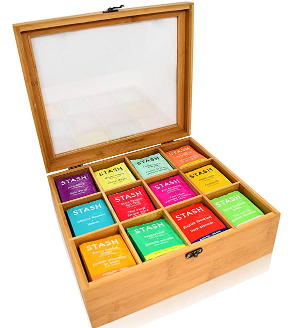 Natural Bamboo Tea Bag Organizer Box,Organizers and Storage Royal House Drawer Organizer Tea Box -12 Compartments