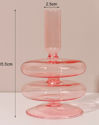 Pink Glass Candle Holde Candlesticks Holders Retro Glass Classic Craft Candlesticks Holders for Wedding Decorations home decor