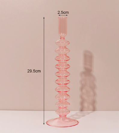 Pink Glass Candle Holde Candlesticks Holders Retro Glass Classic Craft Candlesticks Holders for Wedding Decorations home decor