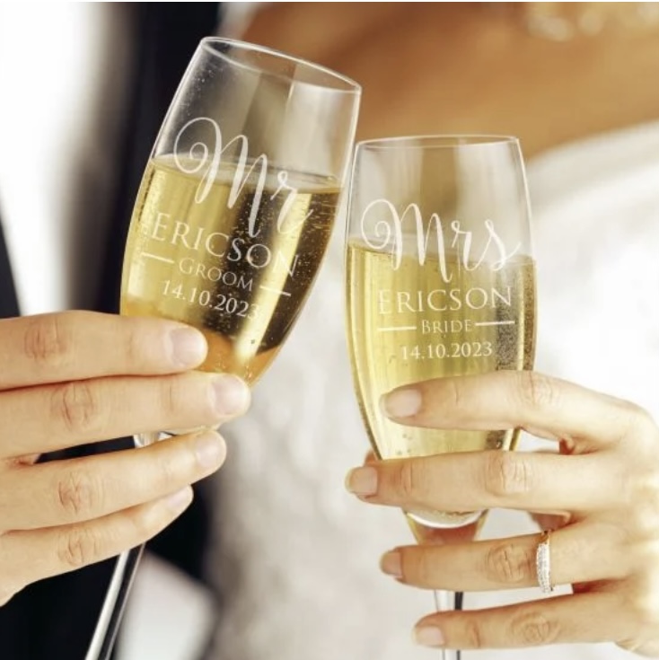 Bride and Groom Champagne Glasses Personalised