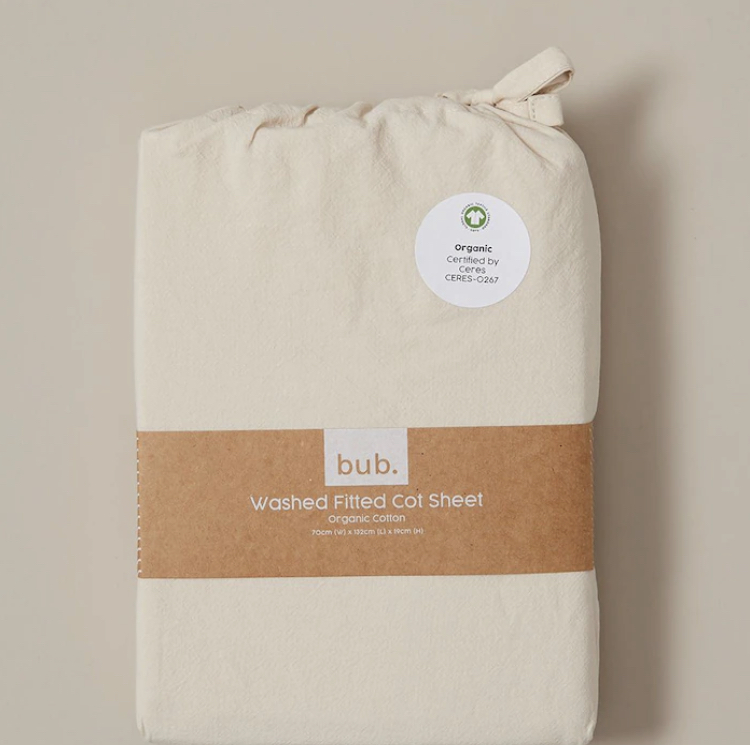 bub. Organic Cotton Arlo Washed Fitted Cot Sheets - Beige