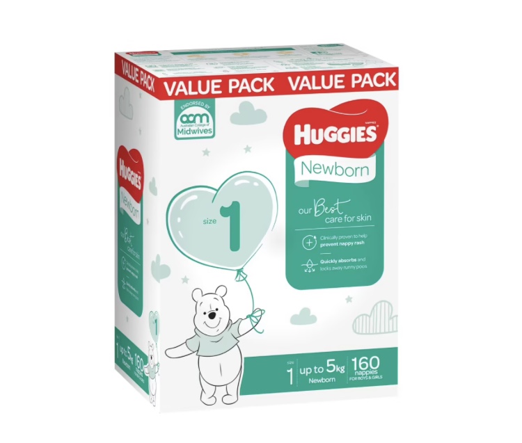 Huggies Nappies Mega Newborn Size 1 - 160 Pack