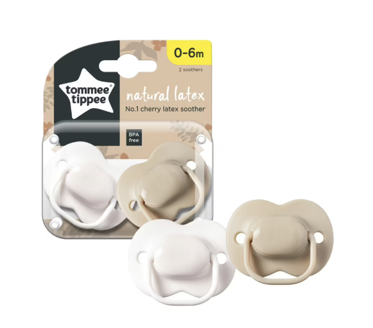 Tommee Tippee Cherry Shaped Latex Soother - 0-6 Months - 2 Pack- White & Beige